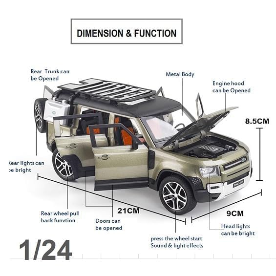 Image of Exclusive Alloy Metal Pull Back Die-Cast Car Diecast Metal Pullback Toy Car with Openable 6 Doors,Light Music Boys Gifts Toys (1:24 Land Rover Defender - White)