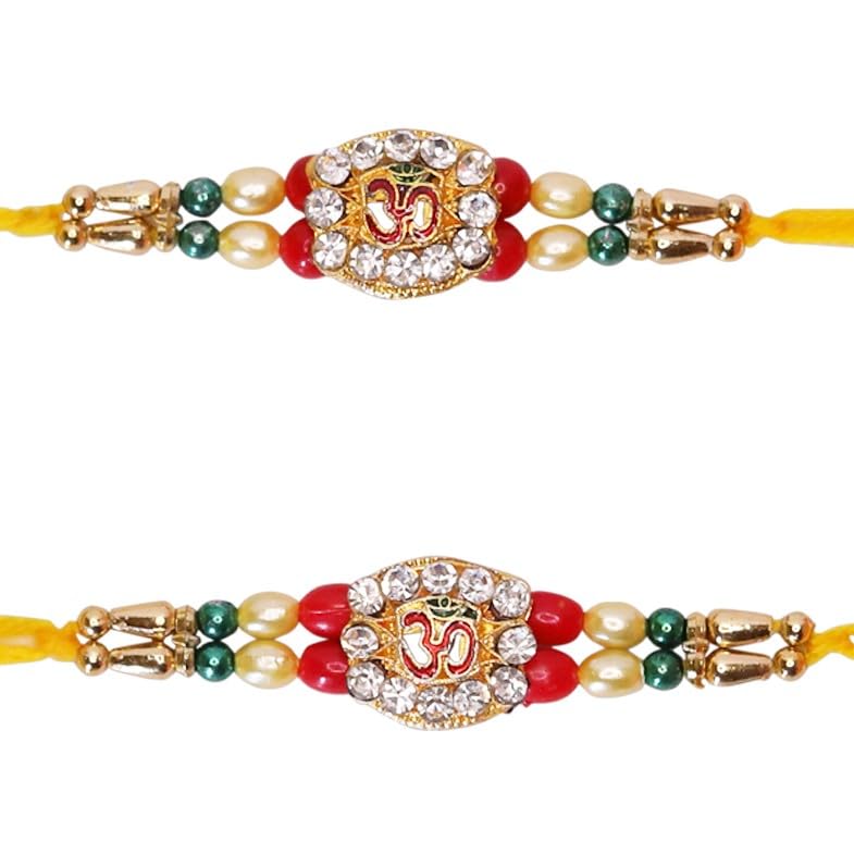 Image of Set of 2 OM Designer Rakhi Rakhi for Brother and Bhabhi Rakhi Bracelet Rakhi Thread Rakhee for Brother Raksha Bandhan Bracelet Bhaiya Bhabhi Rakhi