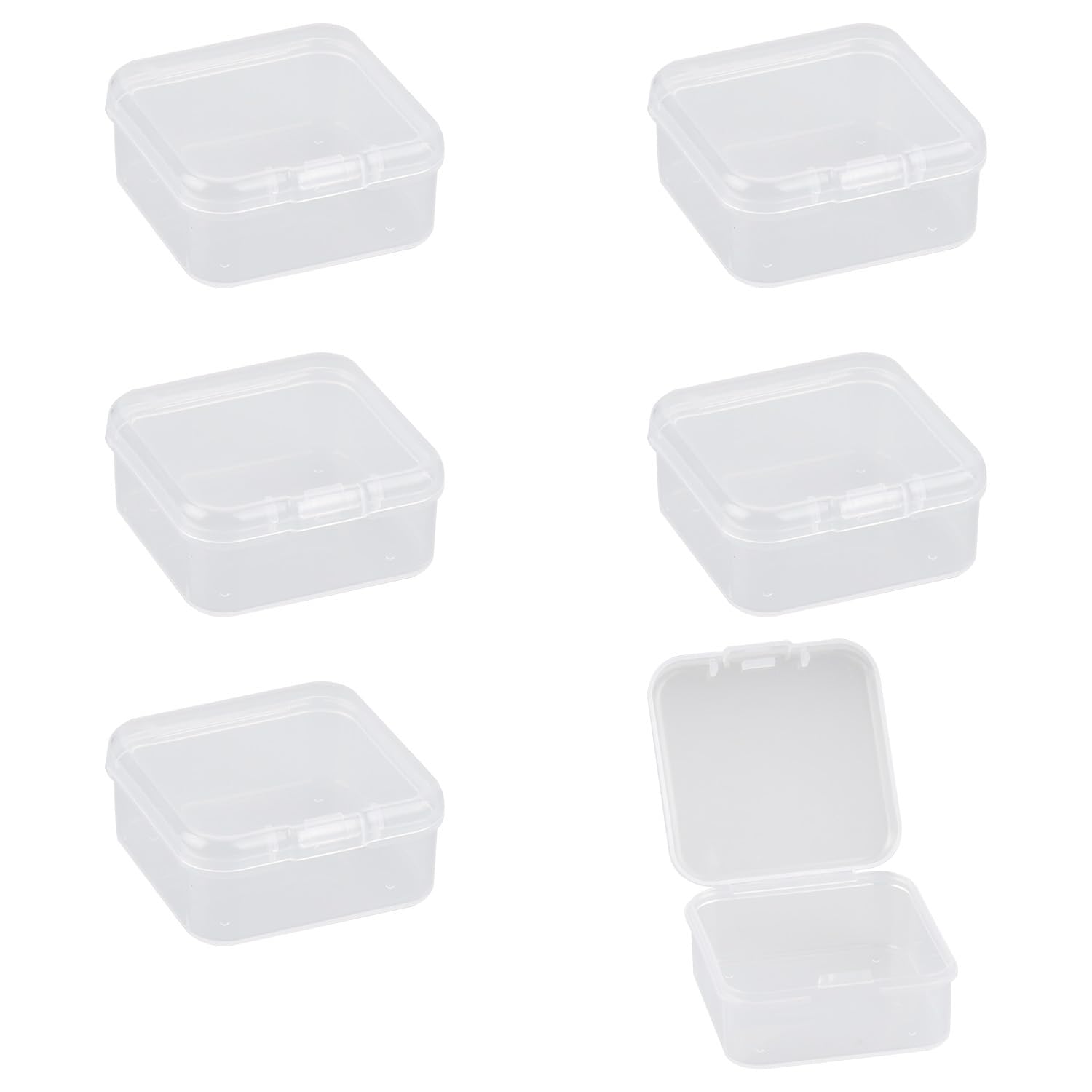 Gaomumu 6Pcs Clear Square Plastic Storage Boxes, Compact Durable Organizer Cases, 4.5Cm Small Transparent Pp Containers With Hinged Lids For Craft Beads, Jewelry Findings, Pills And Small Components