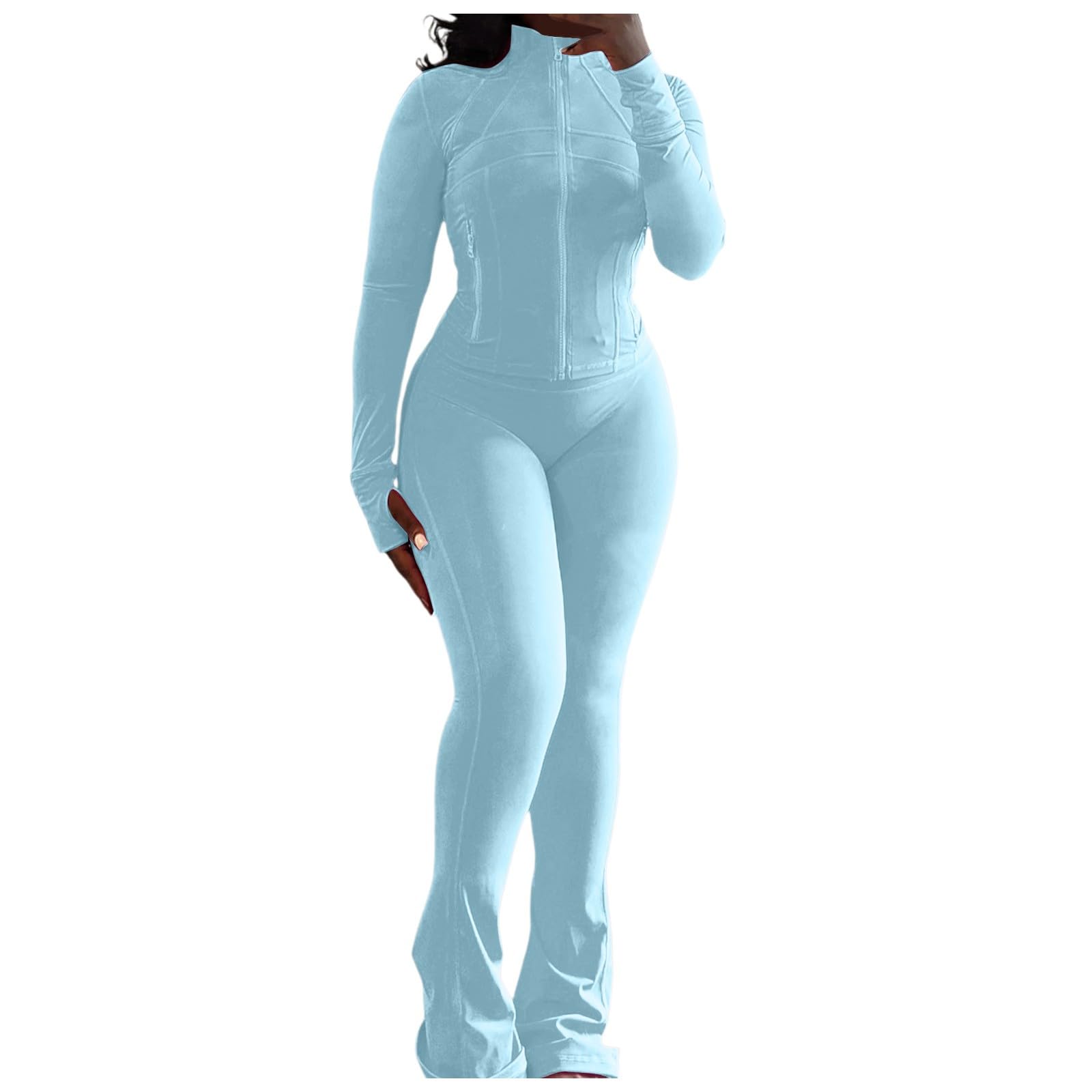 Generico Completo Sportivo Donna 2 Pezzi Tuta Maniche Lunghe Autunnale Maglia Maniche Lunghe e Pantaloni a Gamba Larga Autunno Inverno per Jogging Palestra e Uscite