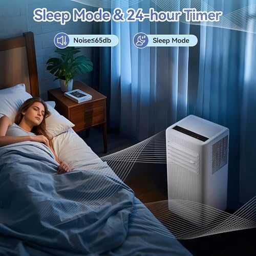 Image of 10,000 BTU Portable Air Conditioners, 4-in-1 Free Standing Cooling AC Unit with Dehumidifier Fan Function, Cools Room up 450 Sq. Ft, Auto Swing, Sleep Mode, 24H Timer, for bedroom