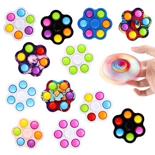 MILESTAR 12 Pack Pop It Hand Spinner Toy Jouets Simple Popper Dimple Fidget Spinner Pousser Pops Bubble Sensory Toy Jouets Fidget Spinner Toy Excellente Idée De Cadeaux D'Anniversaire Pour Les Enfants