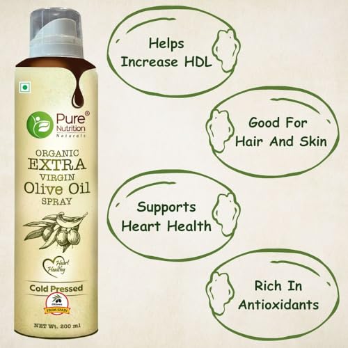Image of Pure Nutrition Combo Pack Of Virgin Coconut Oil & Virgin Olive Oil Spray - 200ml | 100% Organic | Low Calorie Cooking - 10X LESS Oil | For Coooking, Dressings, Baking & Air-Frying