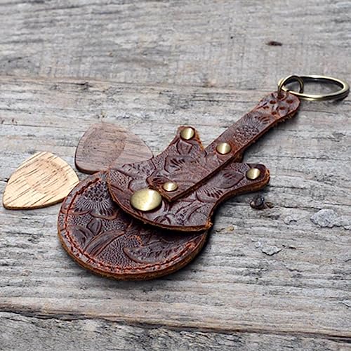 JJNUSA Handmade Guitar Shaped Pick Holder, Genuine Leather Guitar Pick Holder Keychain, Picks Case Instrument Gifts Ideas for Musicians - Image 3