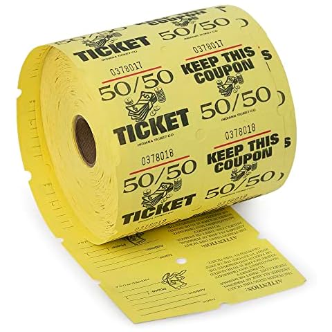 Raffle Tickets Double Roll - 50/50-1000 Ticket Count Per Roll - Easy Tear Away Stubs for Contact Info - Raffle Drum Tickets Roll for Drinks, Carnival, Chinese Auction, Events (Yellow) Cover