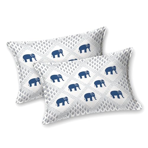 Image of BLOCKS OF INDIA Hand Block Printed 200 TC Cotton Super King Size Bedsheet (Blue GAD ELE)