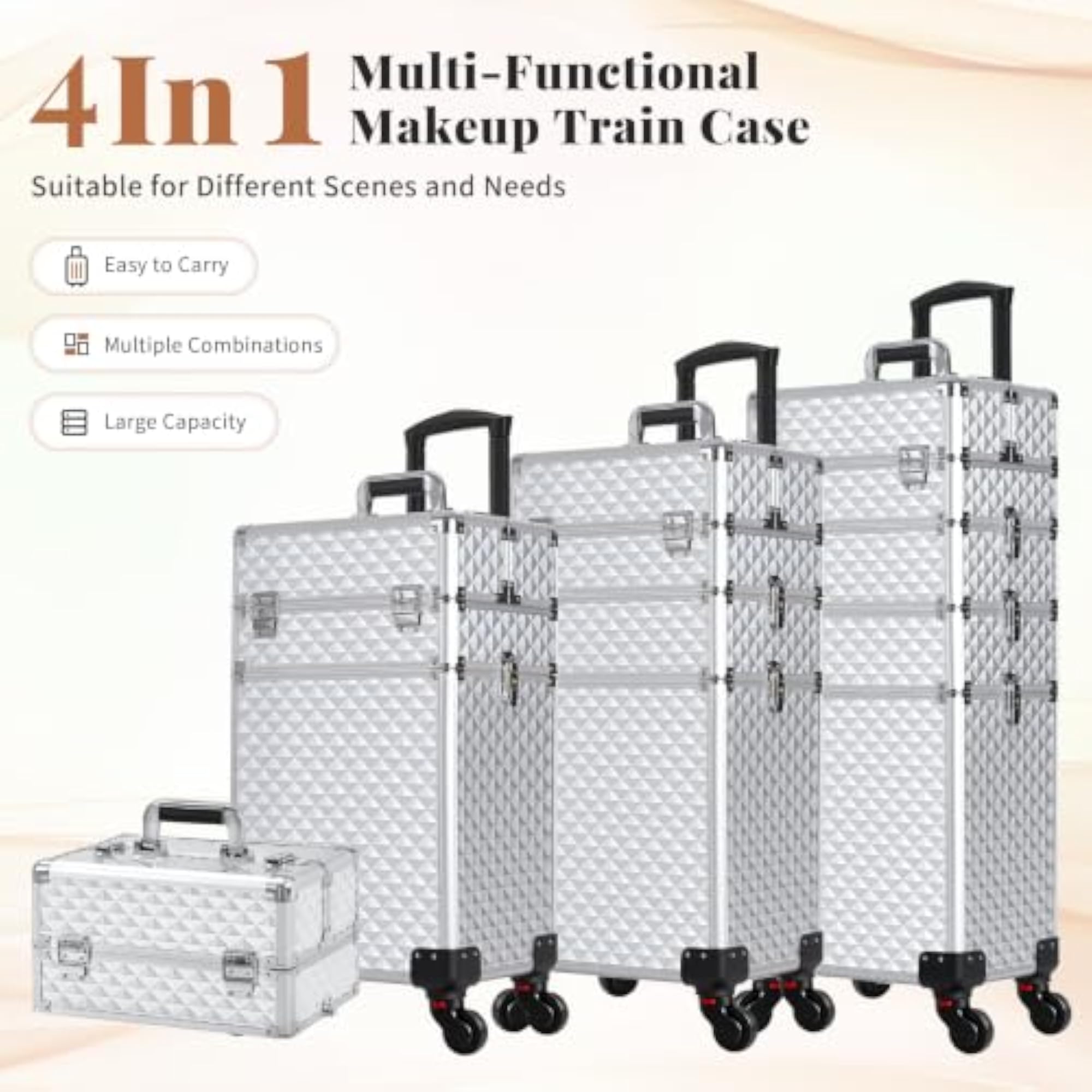 Rolling Makeup Train Case, Large Storage Trolley