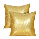 Poise3EHome 18x18inches Gold Throw Pillow Covers Sequin Decorative Pillow Cases for Couch, Bed, Living Room, Christmas (Gold, 2PCS)