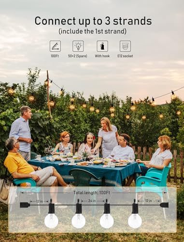 Outdoor String Lights G40 Globe Patio Lights with Edison Glass Bulbs, Waterproof Connectable Hanging Light for Backyard Porch Balcony Party Decor, E12 Socket Base - Image 4