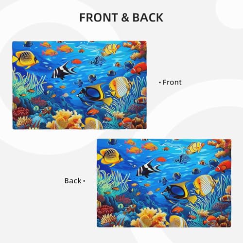 Sets de table imitation lin antidérapants 45x30 cm motifs poissons corail x6 - 4