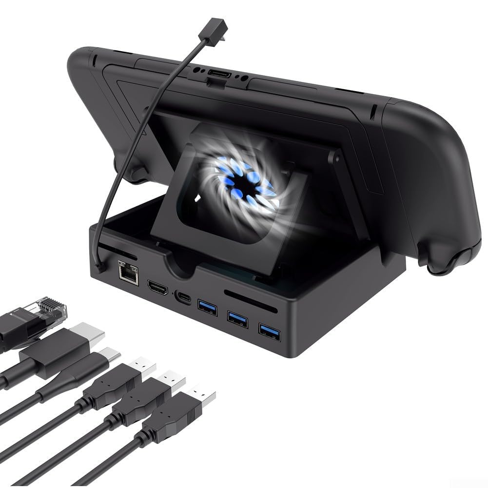 Estación de acoplamiento para Nintendo Switch, altura ajustable con USB 3 0 y ventilador de refrigeración para jugadores