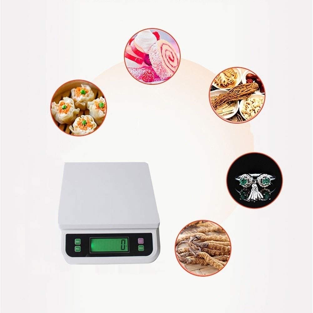 Báscula electrónica de Cocina, báscula Digital para Alimentos, Cocina casera, repostería, pesaje de Frutas, báscula Multifuncional.(Blanco 30kg)