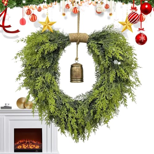 Coronas de Navidad para la Puerta Principal,Corona Artificial de Follaje Navideño con Campana - Adorno Festivo para Puerta Interior Mesa Paredes Chimenea Ventana