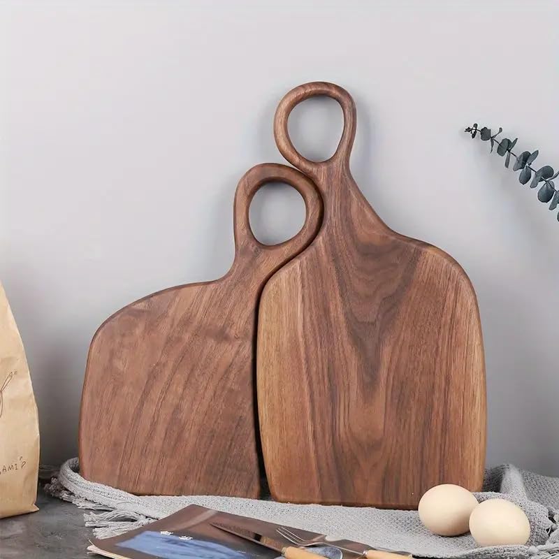Juego de tablas de cortar de madera de nogal hechas a mano, 2 tablas de cortar de cocina con asa, aptas para alimentos