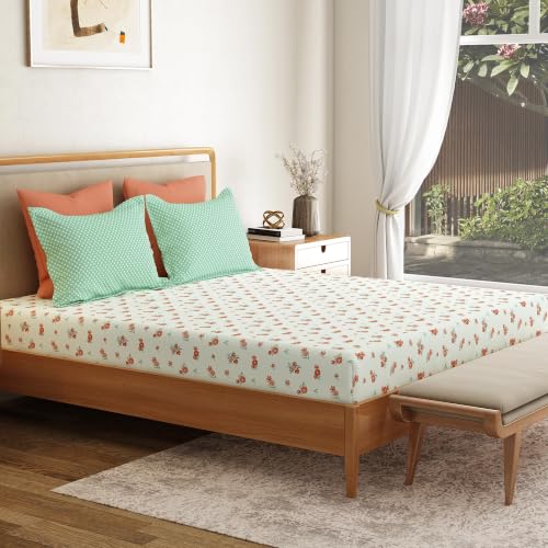 Image of Mytrident Bedsheet for Double Bed King Size |108 inch x 108 inch | Little Bloom Green