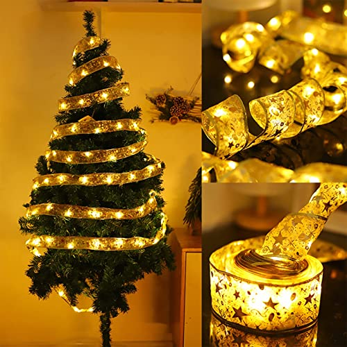 Lichterkette Weihnachtsbaum Band, Weihnachtsband Lichter 16ft/5m 50 LED Blitz konstante Lichter, Batterie Lichter Led Band Innen für Hochzeit Weihnachtsdekorationen (Silberband und warmweiße Lichter) Cover