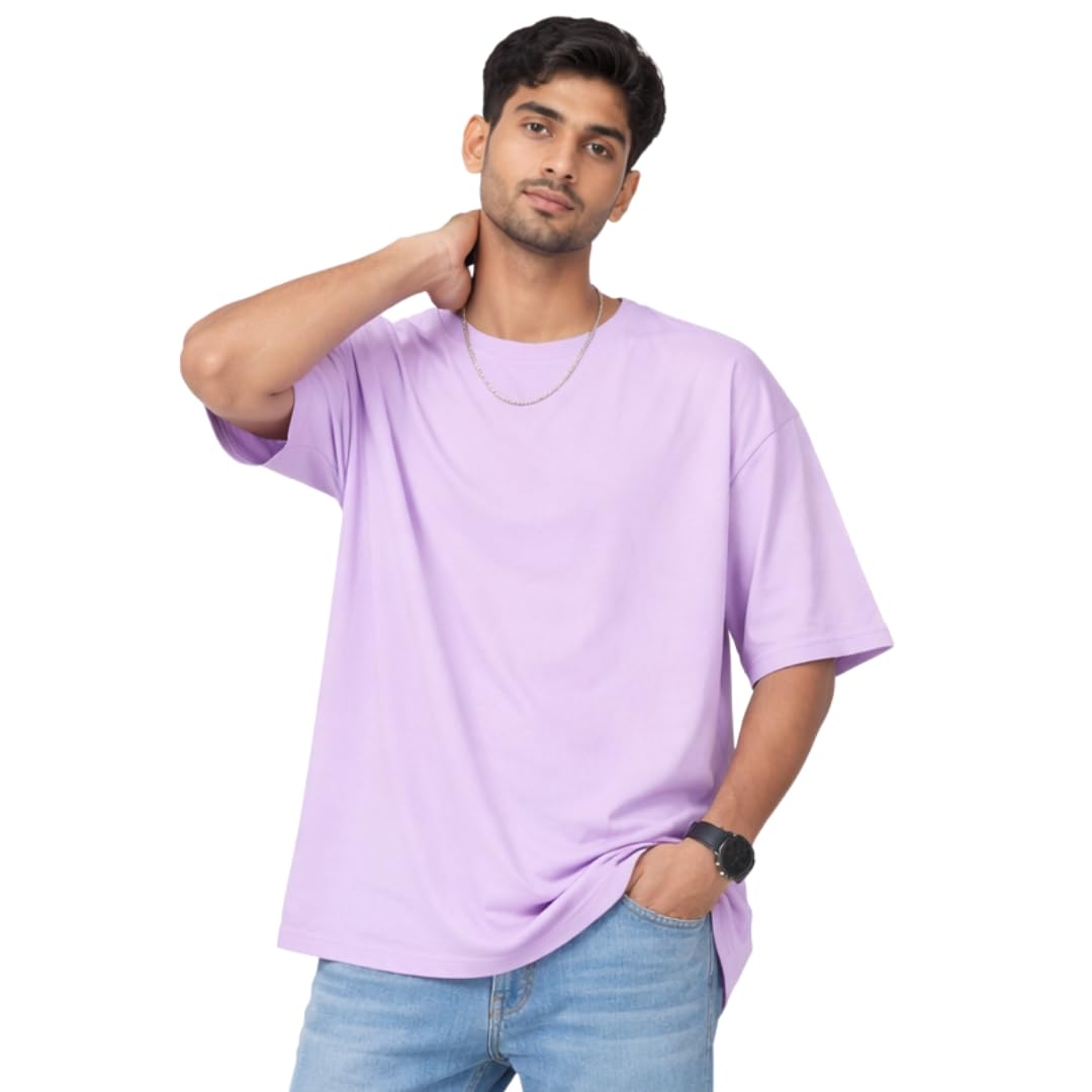 Oversized Unisex Solid Cotton T-Shirt | Drop Shoulder Relaxed Fit Casual Tee for Men & Women | 240 GSM Terry Cotton Heavy Gauge | 100% Cotton Biowash Premium Fabric Streetwear T-Shirt-image-1