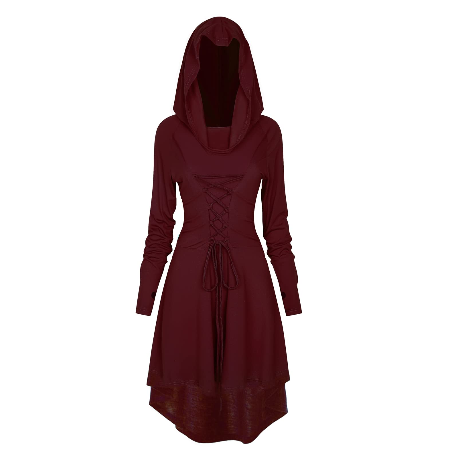 FSUJWOA Disfraz renacentista para Mujer, Vestido gótico, Vestido de Mujer Medieval renacentista con Capucha, Vestido de Halloween, Fiesta