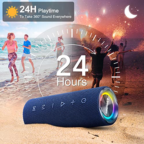Abuytwo Musikbox Bluetooth Lautsprecher - IPX7 Wasserdicht Tragbarer Bloototh Lautsprecher Mit Led Licht, Bass Box Mit Surround Stereo, 24H Akku Kabellose Lautsprechers, Groß Boxen Für Outdoor, Strand – Bild 5