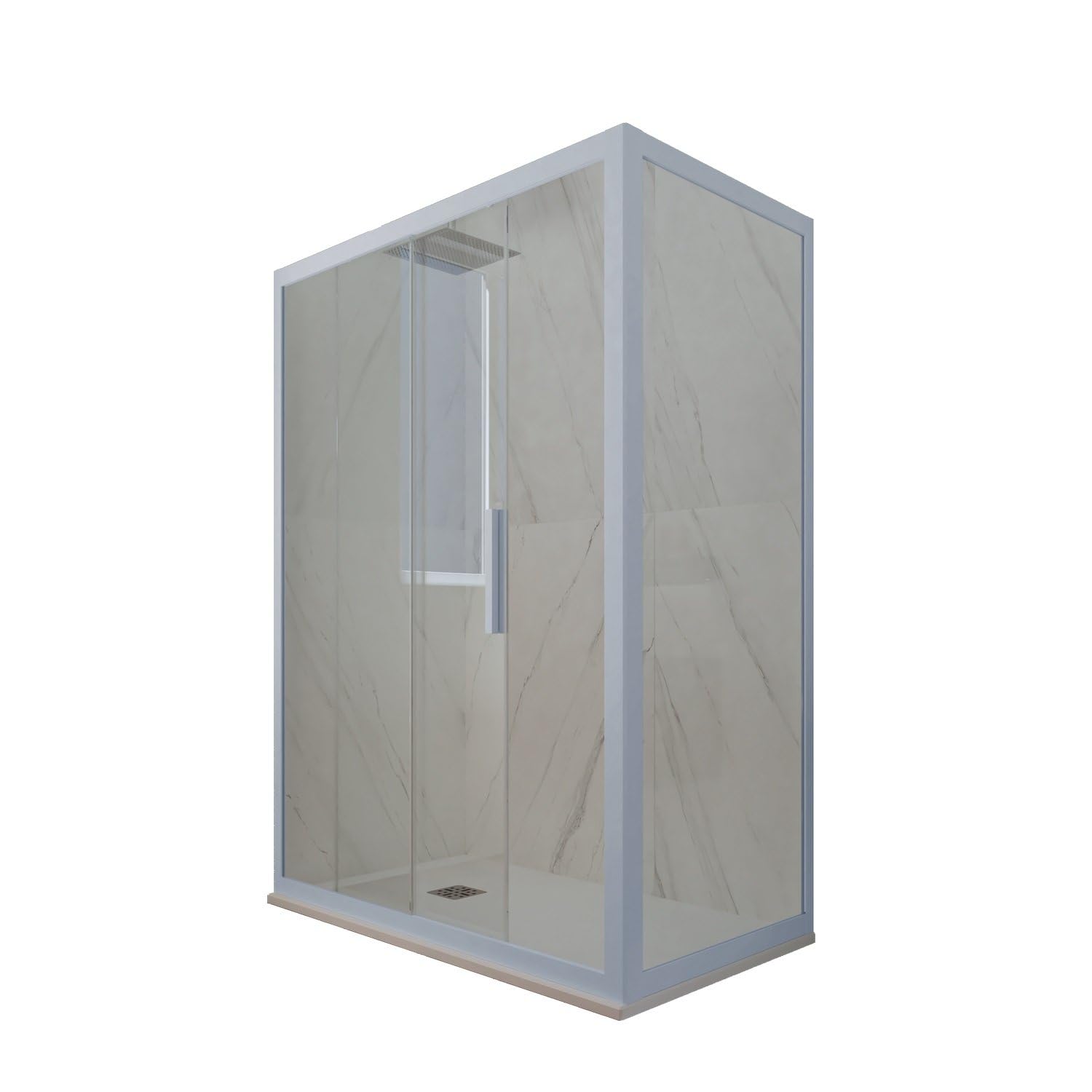 Mampara de ducha corredera 80x140 CM de PVC Azul Vintage H 200 Vidrio Transparente mod. Deco Duo