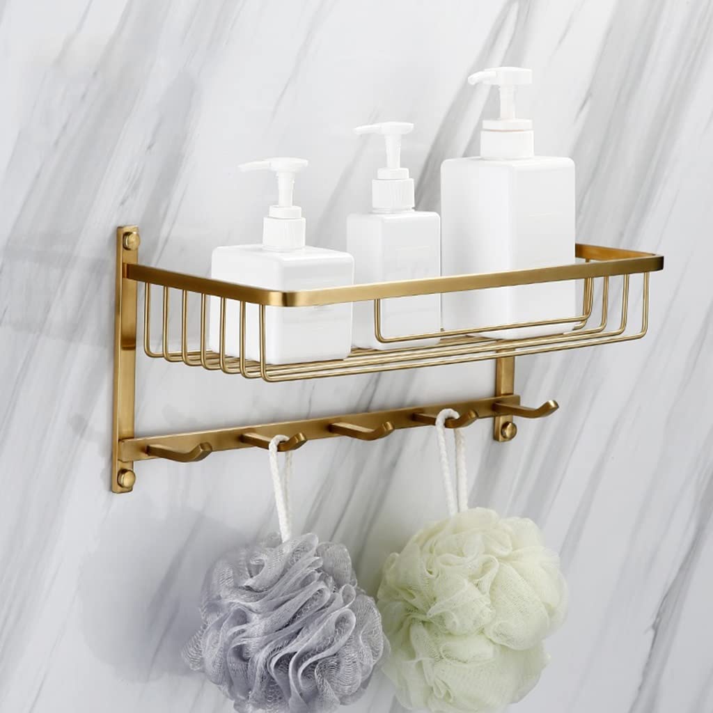 NPQPNAFC Bathroom Shelf Shower Caddy Brushed Gold Shampoo Storage Rack Rectangular Mesh Draining Rack Multifunctional Wall Mounted Kitch