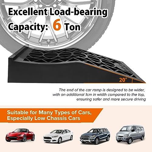 Image of Car Ramps for Easy Vehicle Maintenance and Safe Lifting, Sturdy, Lightweight, Low Profile, Heavy Duty Tire Ramps for Low Chassis Cars, 2 PCS