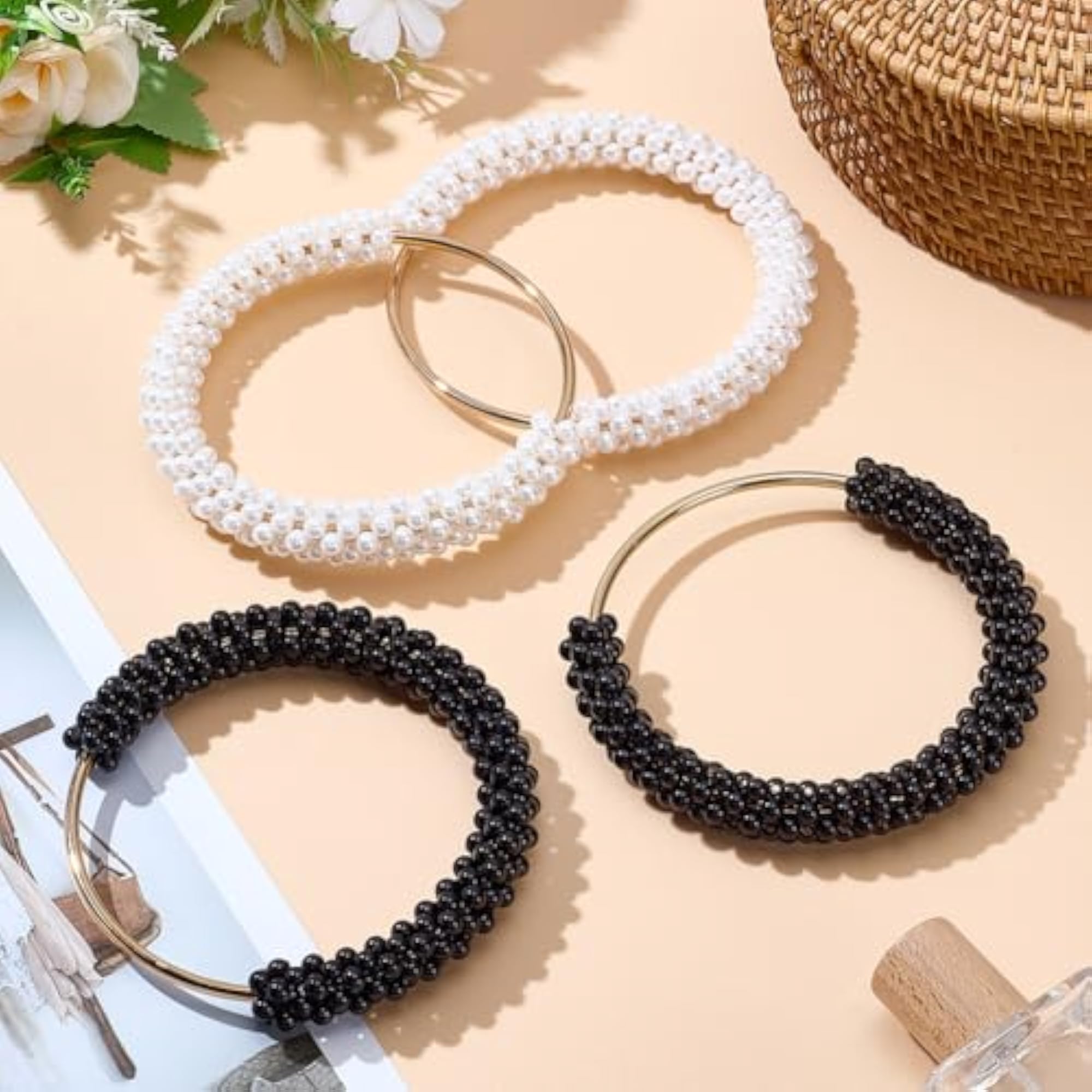 4pcs Pearl Decor Purse Handles, Imitation Pearl Beaded Handles