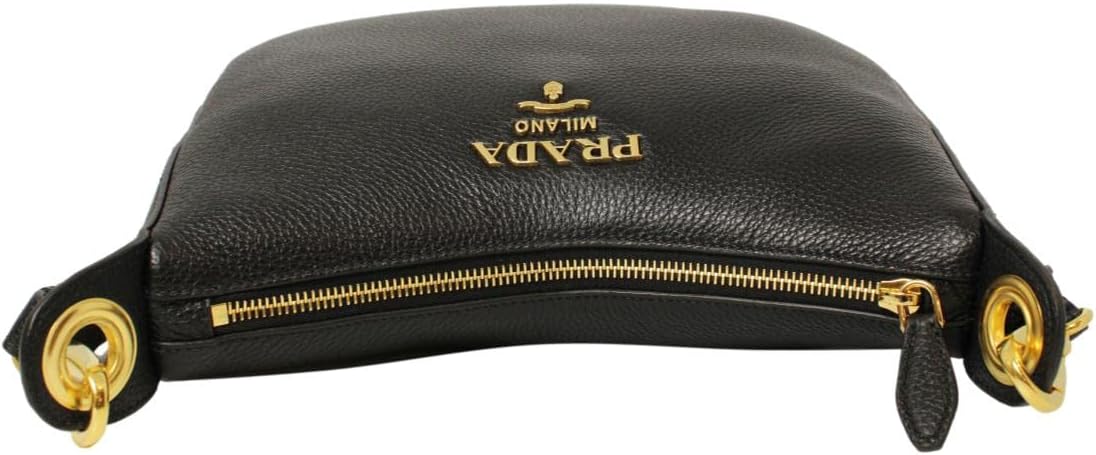 Prada Vitello Phenix Black Leather Crossbody Bag with Web Stripe Strap Gold-Tone Hardware Adjustable Shoulder Strap Zip Top Interior Pockets Italian New - Image 4