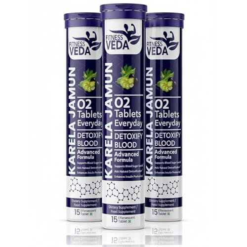 FITNESS VEDA Karela Jamun Effervescent Tablets – Ayurvedic Formula for Blood Sugar Control – Supports Digestion, Glucose Metabolism & Heart Health – Pack of 3(15x3) Tablets | Fizz & Drink