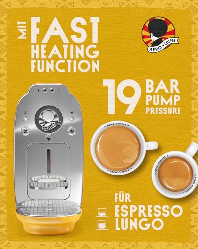 Afro Coffee Kahawa Premium Kaffeemaschine Savannah Yellow – kompakte Kapselmaschine mit 19 Bar Druck, Auto Power Off & herausnehmbarem Wassertank - 1