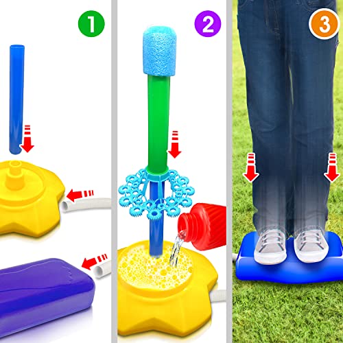 Artcreativity Bubble Rocket Launcher Toy Set, Includes 2 Bubble Rockets, Bubble Solution, Pump, And Base, Flying Bubble Blaster Rockets For Hours Of Outdoor Fun, Bubble Maker Gift For Kids #TOP4