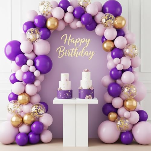 Image of RUBFAC 135pcs Dark Purple Balloons, Latex Royal Purple Balloon Different Sizes 18 12 10 5 Inch for Garland Arch Wedding Masquerade Birthday Party Decorations