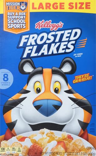 Image of Kellogg's Frosted Flakes Breakfast Cereal, Fat Free, Large Size, 17.3 oz (Pack of 3)