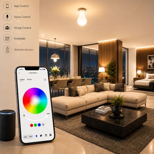 Image of 9W B22 WiFi Smart LED Bulb, 16 Million RGB Colours, Warm White, Neutral White, Cool White, Music Sync, App Control, Compatible with Alexa, Google Assistant, Dimmable Smart Light