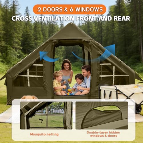 Image of Inflatable Tents for Camping,Easy Blow Up Tent with Hand Pump,4 Seasons Waterproof Air Inflatable Camping Tent House for Family Weekend Camping
