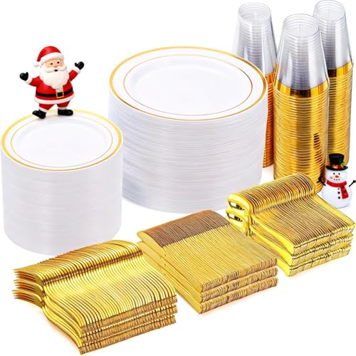 Goodluck 600 Pieces Gold Disposable Plates for 100 Guests, Plastic Plates for Party, Dinnerware Set of 100 Dinner and 100 Dessert Plates, 100 Spoons, 100 Forks, 100 Knives, 100 Cups Goodluck 600 Pieces Gold Disposable Plates for 100 Guests, Plastic Plates for Party, Dinnerware Set of 100 Dinner and 100 Dessert Plates, 100 Spoons, 100 Forks, 100 Knives, 100 Cups
