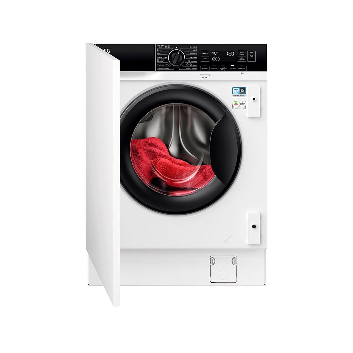 AEG LFN8E8436C Lavadora de Carga Frontal Integrable 8 Kg, 1400rpm, Motor Invert, Programa Rápido, Función Vapor, Conectividad Wifi, Display XL, Dark Silver, Clase A, Fabricado en UE Etiqueta Energética