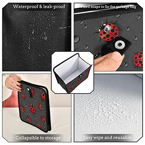Image of Ladybugs Scarab Dark Gary Car Trash Can, Foldable Hanging Car Trash Bag, Small Waterproof Car Accessories Garbage Bin