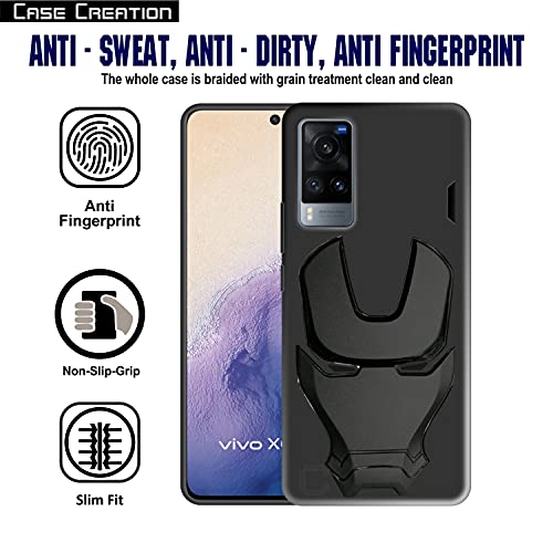 Image of COVERLY Official 3D Smooth Feel Avengers Logo Mask Soft Rugged Grip TPU Silicone Iron Man Engraved Cartoon Movie Engraved Silicone Rubber Matte Strong Back Cover for Vivo X60 (2020) -HD Black Avenger