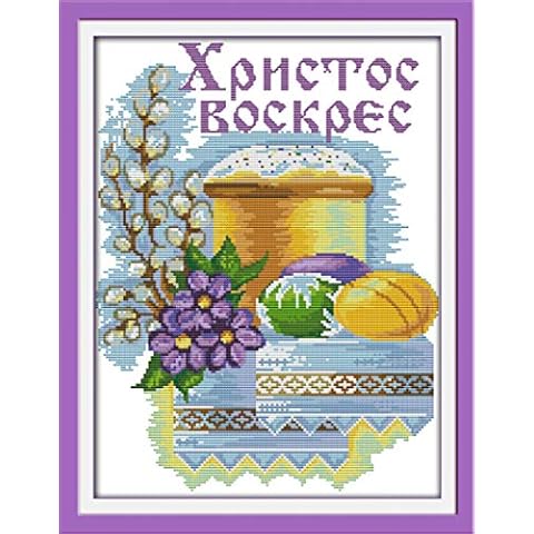 Cross Stitch Kits Stamped, OWN4B Easter Eggs Printed Pattern 11CT 16.1x20.9 inch DIY Embroidery Kit (Easter) Cover