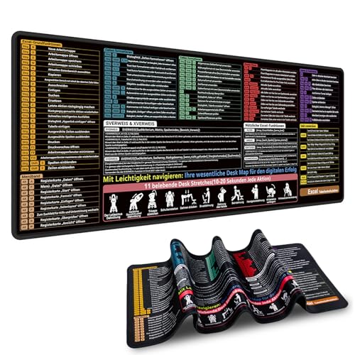 Excel Schreibtischunterlage Deutsch 80x30x0 3cm XL Mauspad mit Excel Shortcuts Anti-Rutsch Desk Mat für Büro und Zuhause Perfekt für Effizienz am Schreibtisch