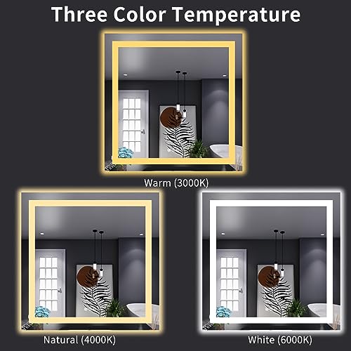 LOAAO 32"X32" LED Bathroom Mirror with Lights, Anti-Fog, Dimmable, Backlit + Front Lit, Lighted Bathroom Vanity Mirror for Wall, Memory Function, Tempered Glass, Shatter-Proof, ETL Listed