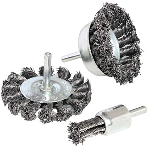 FPPO 3PCS 3 Inch Knotted Wire Wheel & Cup Brush & Twist End Brush Set,Perfect for Rust Removal, Corrosion and Paint,Hardened Steel Wire for Reduced Wire Breakage & Longer Life,1/4" Shank for Drill Cover