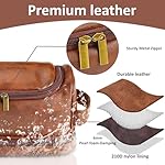 Toiletry Bag for Men, Large Leather Shaving Kit, Travel Essentials, Gifts for Father, Dad, Boyfriend, Grandpa, Water-resistant Shaving Bag for Toiletries Accessories - Image 3