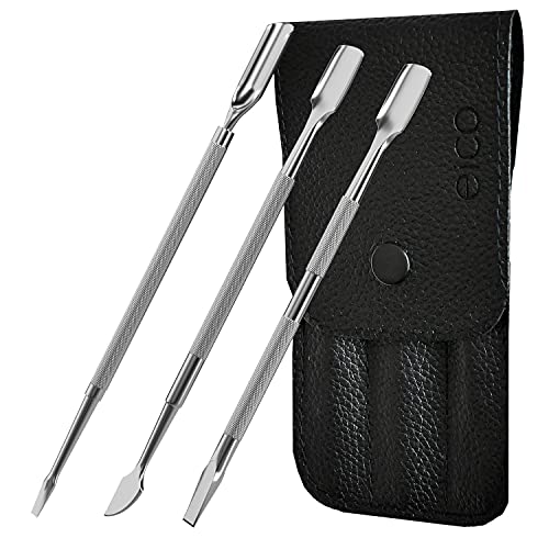 Eico Nagelhautschieber Edelstahl - Dreiteiliges Set mit Etui - Nagelhaut Cuticle Pusher & Nagelreiniger Set…