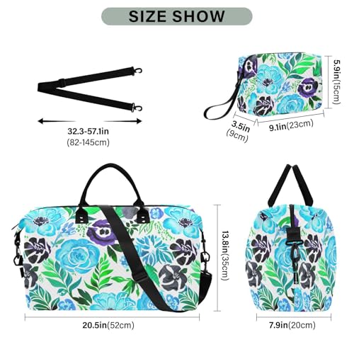 Watercolor Flower Foliage Travel Duffel Bag for Men Women with Makeup Bag Weekend Overnight Carry On Bags for Airline Travel Under Seat3