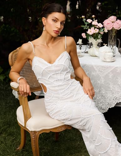 BELLA BARNETT Pearl Spaghetti Strap Garden Party Cutout Sequin Cocktail Elegant Dress4