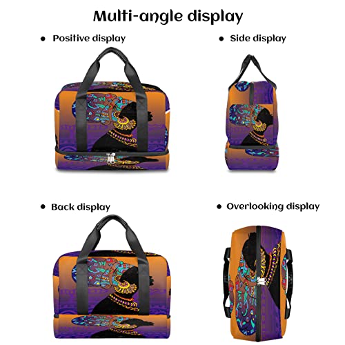 African American Woman Duffel Bag, African Woman Sports Tote Gym Bag with Wet Pocket & Shoes Compartment Carry On Luggage Bag Weekender Overnight Bag Travel Bags for Men Women4