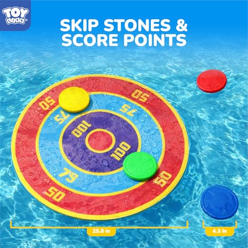 Image of TOY Life Water Skipping Ball Pool Game, Skip Ball Pool Toys for Kids Teens Adults, Water Bouncing Beach Balls for Swimming Pool Lake, Summer Floating Water Sports Game Mat with Scoring Rings