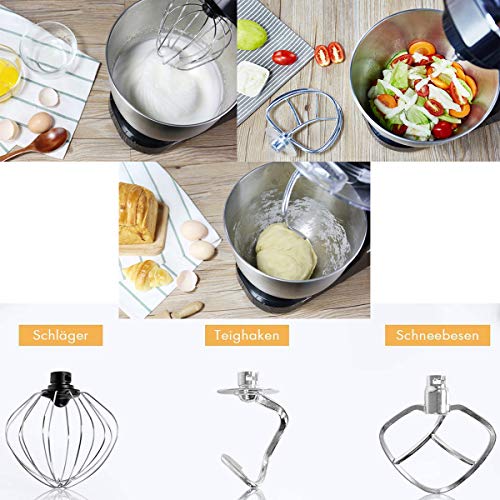 RELAX4LIFE 1300W Standmixer aus Edelstahl, Küchenmaschine mit Schneebesen & Knethaken & Teighaken & Spritzschutzdeckel… – Bild 3